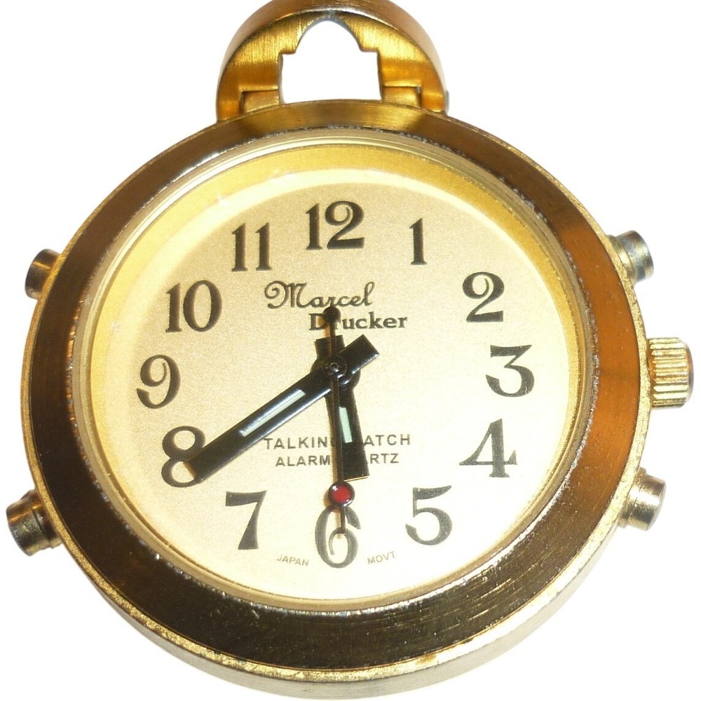Marcel Drucker Talking Alarm Quartz Pocket Watch Gold Tone 21-688 Japan Movt